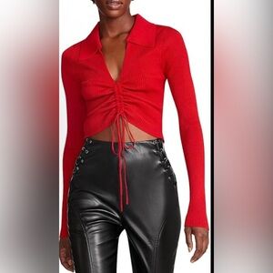 NWT Steve Madden Cropped Collared Pullover Sweater Bright Red Long Sleeve Medium